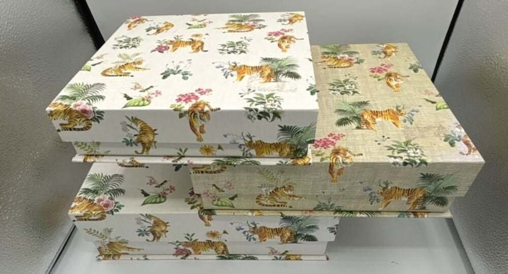 Punch‎ Studio Tiger and Floral Pattern Decorative Keepsake Storage Box Set
